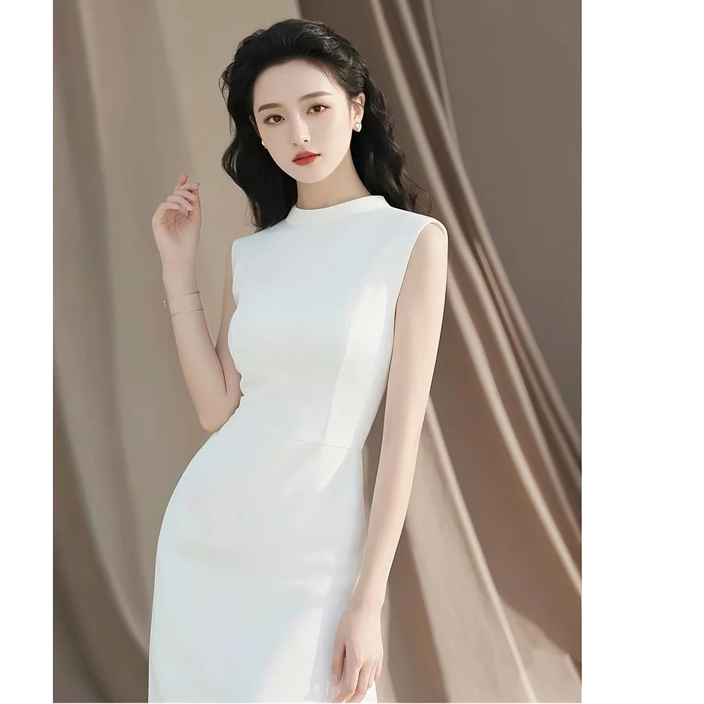 法式气质优雅风情万种高端精致高级感白色无袖连衣裙连衣裙女夏季