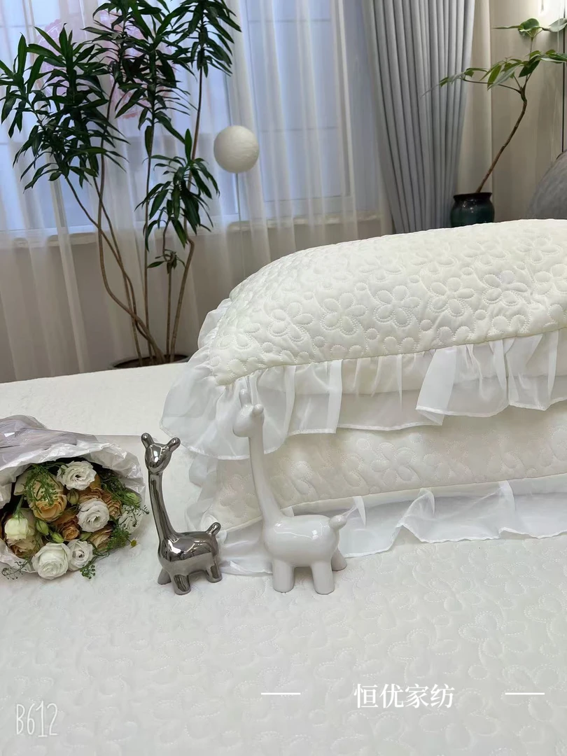 【花边枕套】海洋冰感丝荷叶花边枕套【48*74cm一对装】a