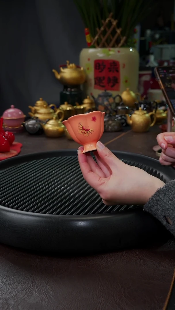 【闪购商品】杯【宜景窑海天霞】手绘小合菱