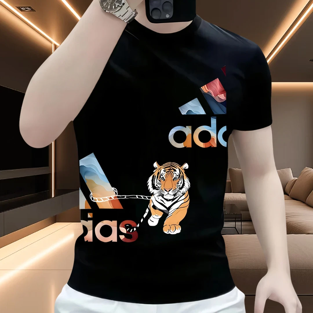 夏季2025新款纯棉圆领T恤短袖男高级感男士时尚休闲百搭半袖男装