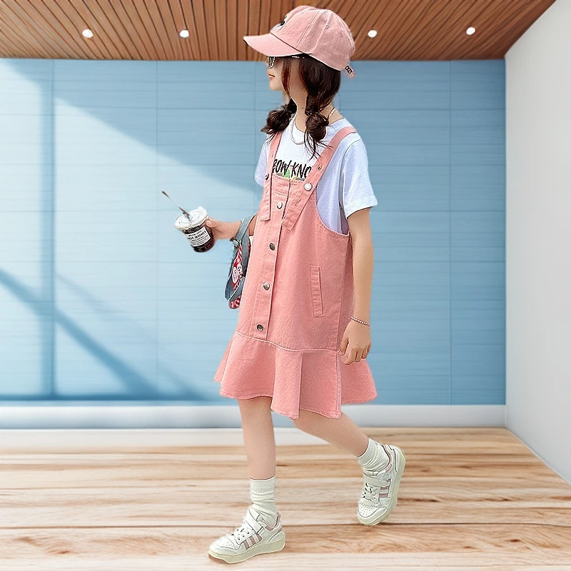 女童夏装纯棉短袖背带裙套装新款儿童洋气女孩夏季休闲韩版两件套