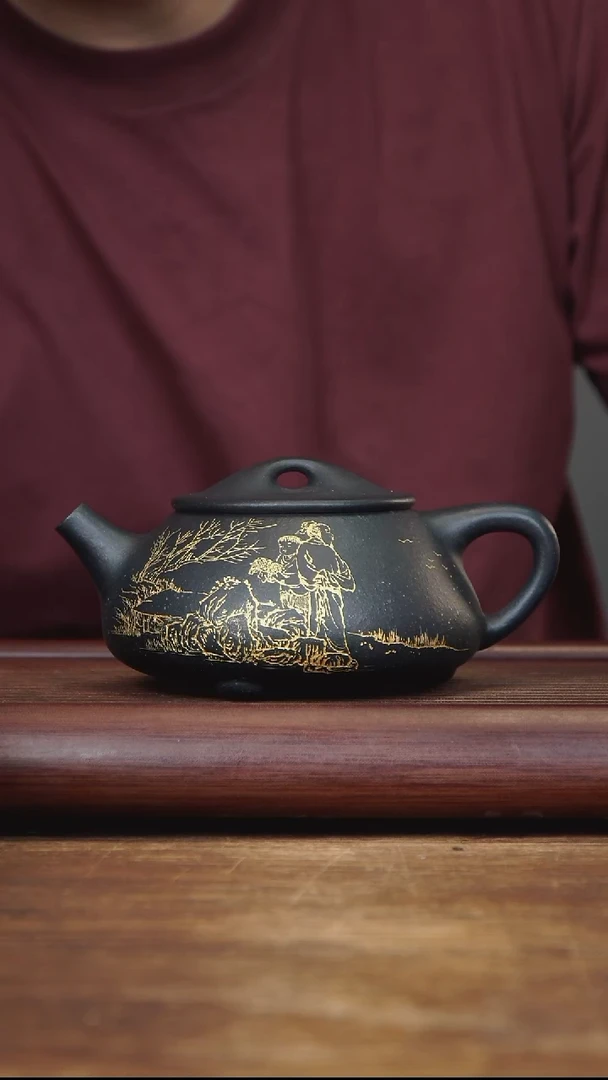 茶壶紫砂460ml 高工作品 景舟石瓢 紫泥还原烧