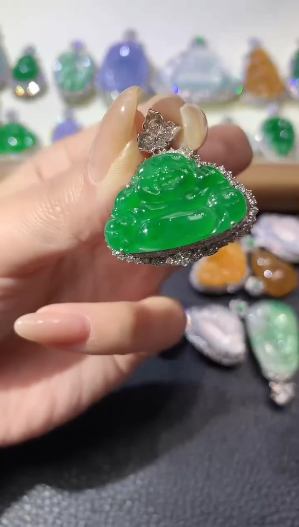 翡翠18K金镶嵌吊坠(不含链)C4翡翠