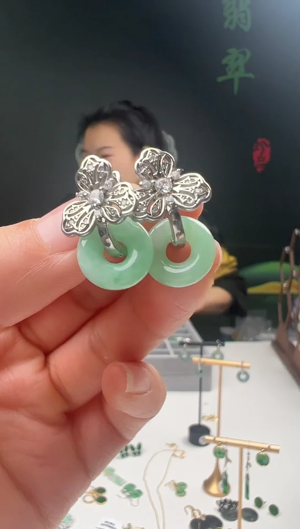 银S925镶嵌翡翠耳饰001