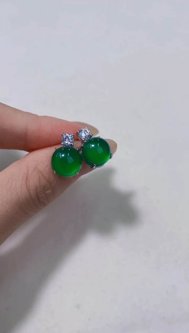 银S925镶嵌耳钉玛瑙/玉髓耳饰