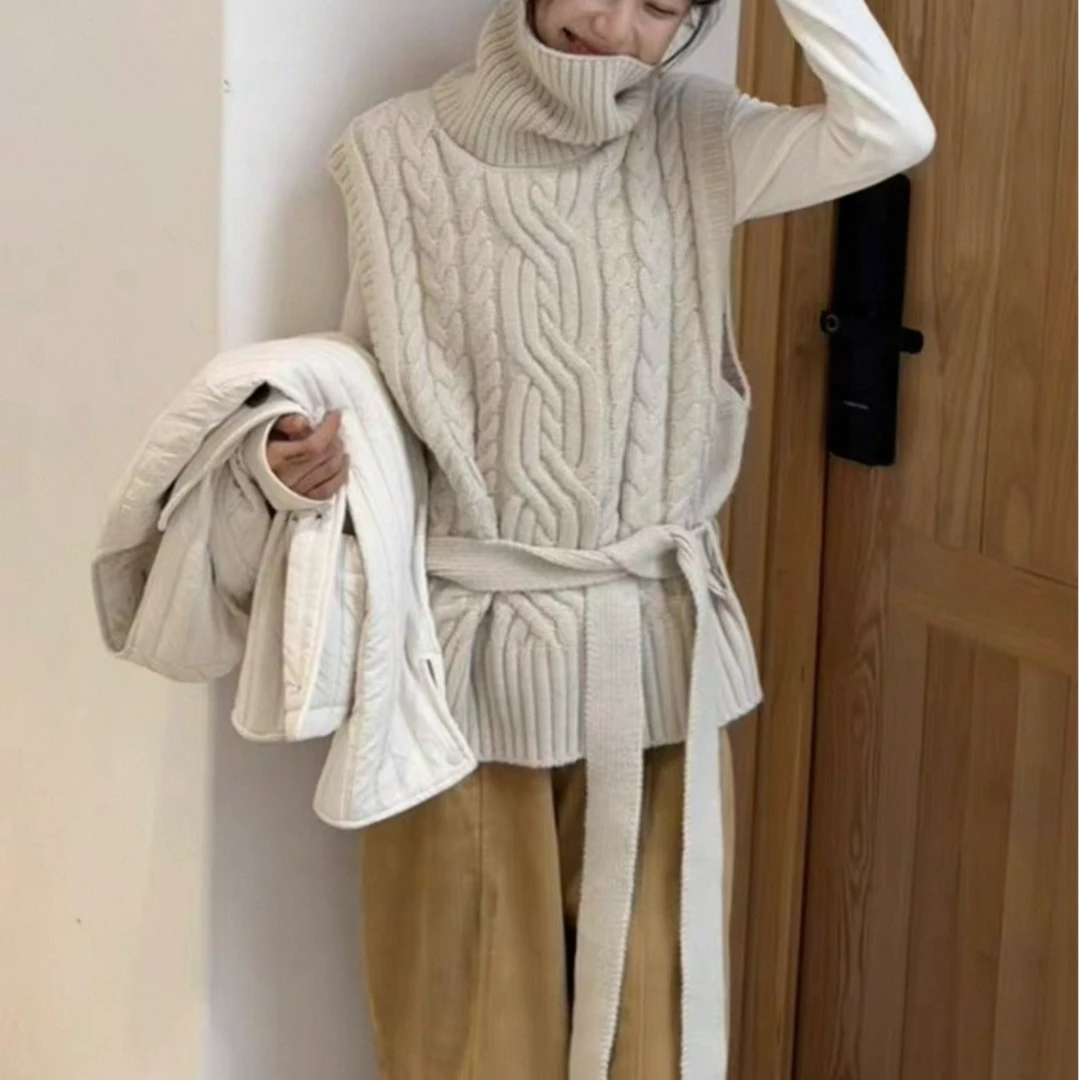 NICE圈圈/韩系麻花高领腰带设计毛衣马甲叠穿系A118