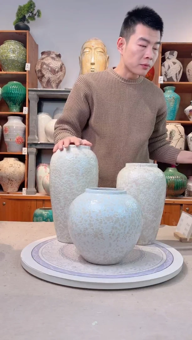 瓶陶瓷花瓶  无花 茶白 三件套