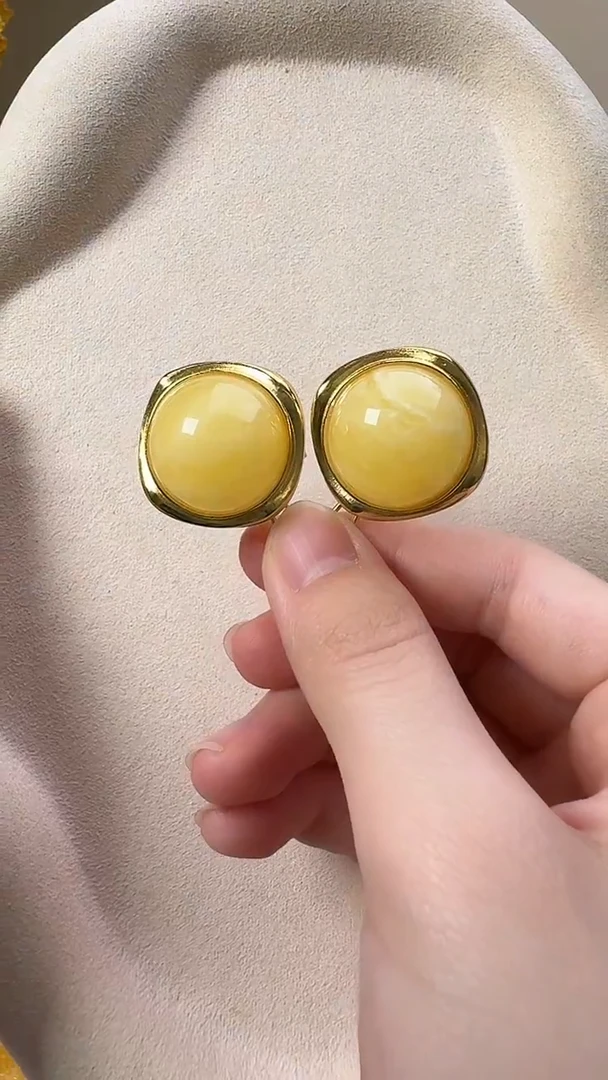 琥珀未镶嵌耳饰耳环