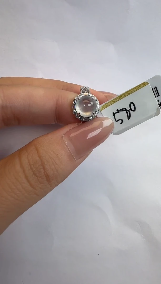 银S925镶嵌戒指翡翠通体925银镶缅甸A货翡翠戒指