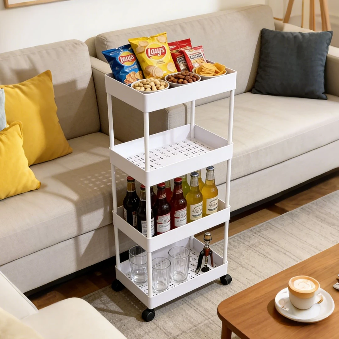 可移动小推车厨房置物架落地式多层带轮移动