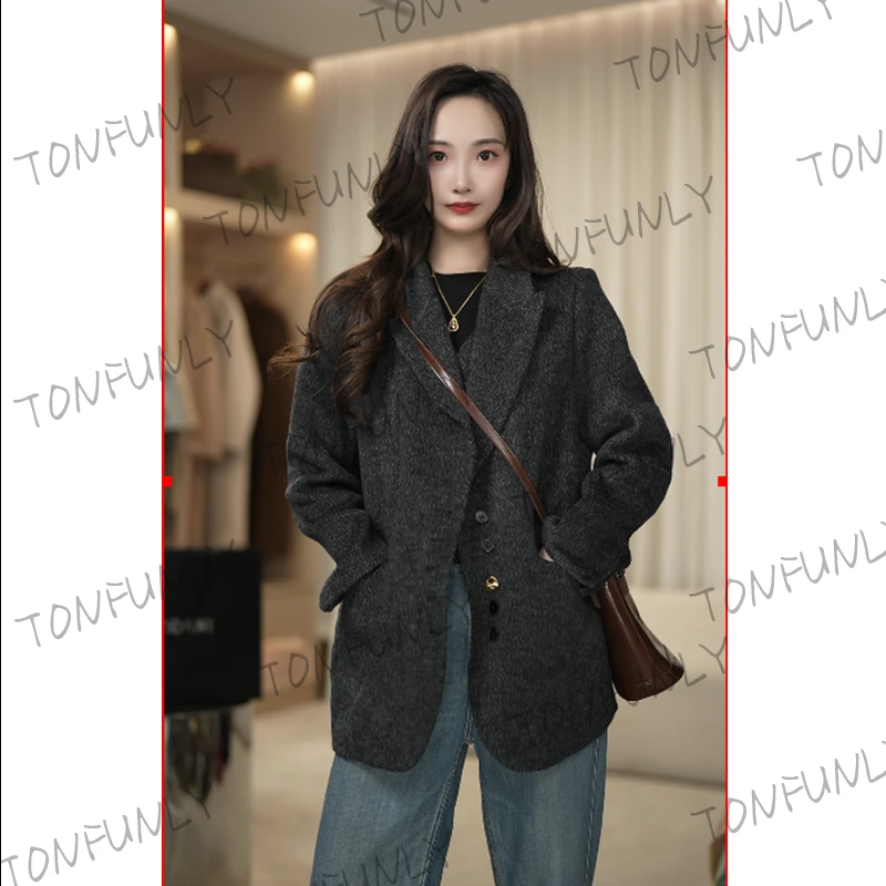 <鹤艺TONFUNLY>戗驳领假两件高奢减龄感羊毛短款毛呢外套大衣