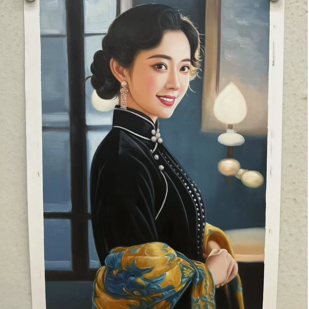 林彦新-中国新娘-旗袍-黑-60-90厘米-手绘油画-麻布