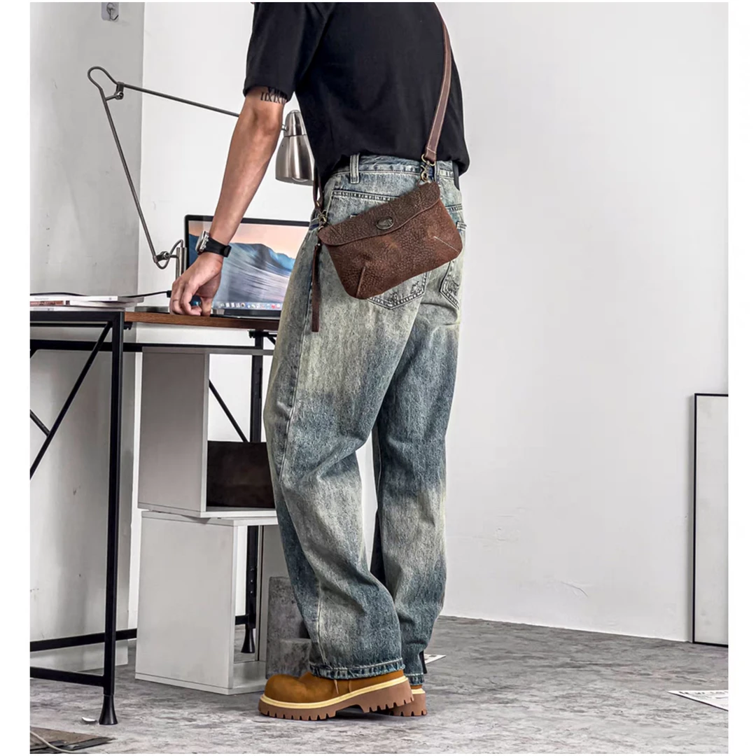 2025新款秋冬潮牌牛仔裤男款直筒宽松2025年新款阔腿美式高街裤子