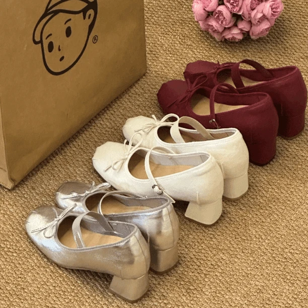 晚睡栏·内增高8.5cm芭蕾风一字带软底玛丽珍复古时尚圆粗跟单鞋