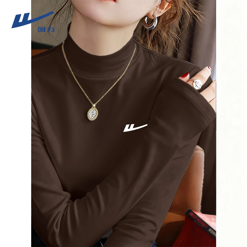 回力薄绒打底衫女内搭冬季2025新款长袖t恤大码胖mm加厚保暖上衣