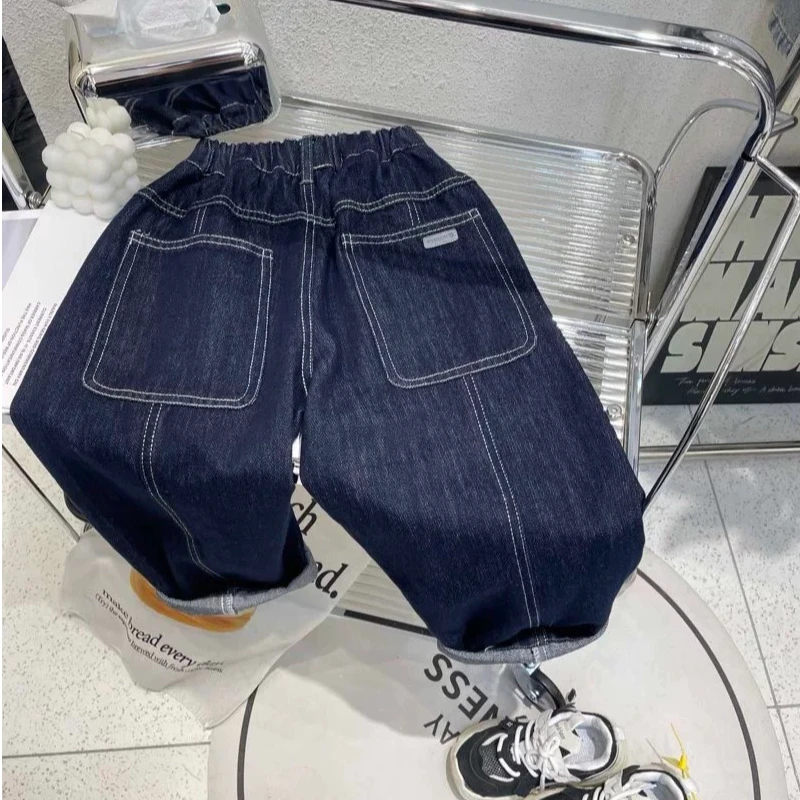 儿童牛仔裤2025春秋新款男童宽松明线中大童休闲长裤男孩老爹裤子