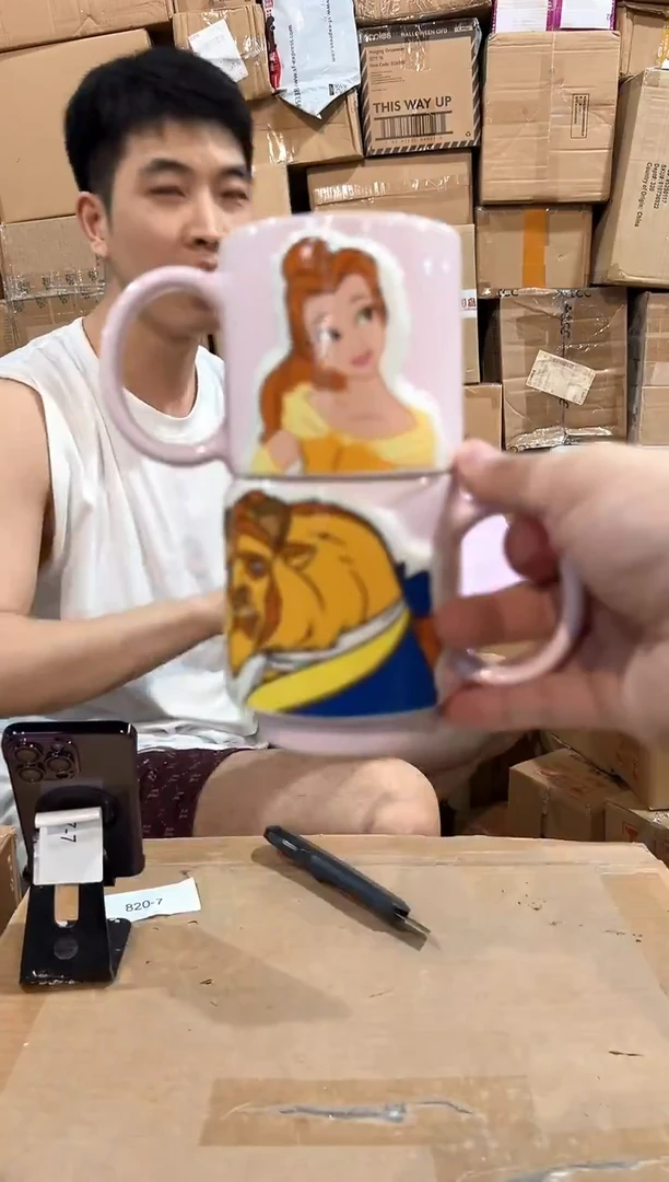 瓷片原盒美女与野兽对杯
