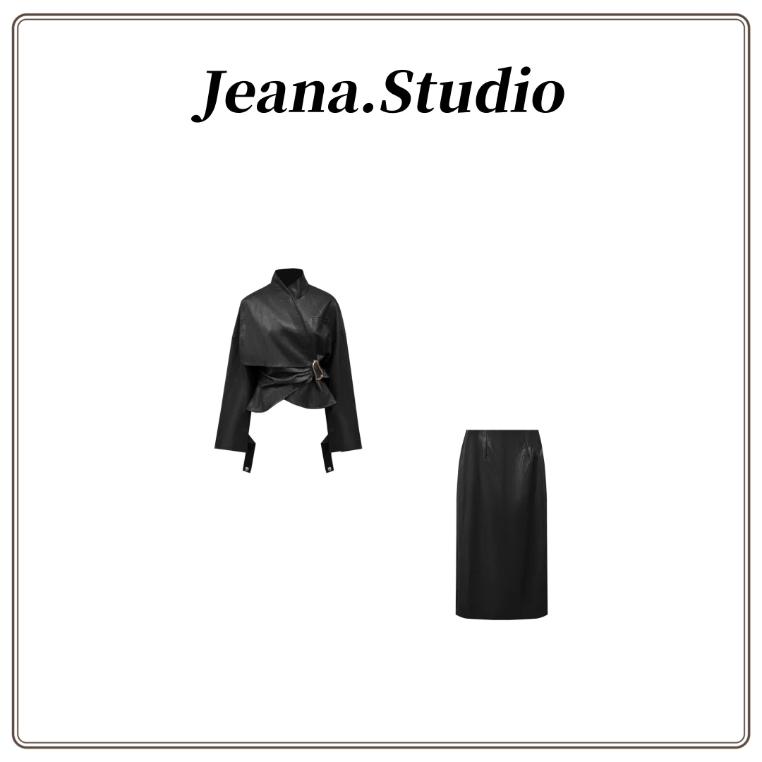 【Jeana.studio】原创设计皮质收腰外套裙子套装