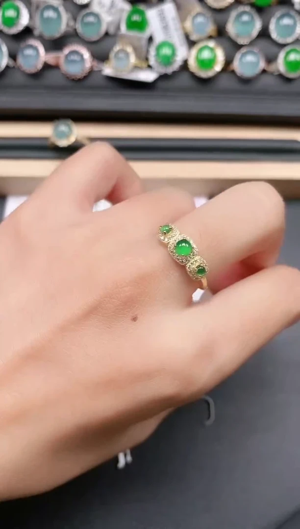 翡翠戒指银S925镶嵌1111