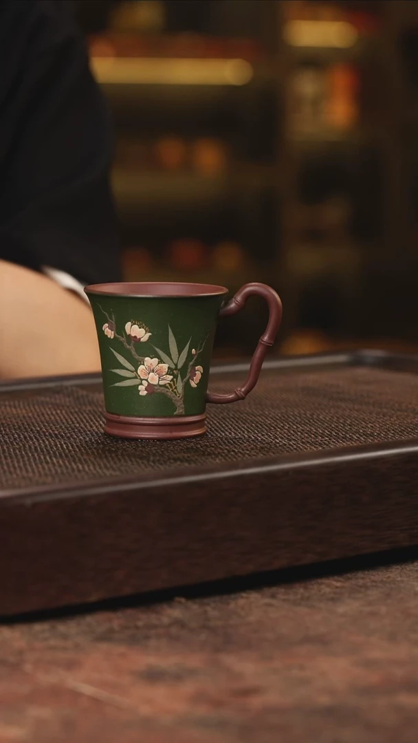 茶壶紫砂泥绘双色竹节杯