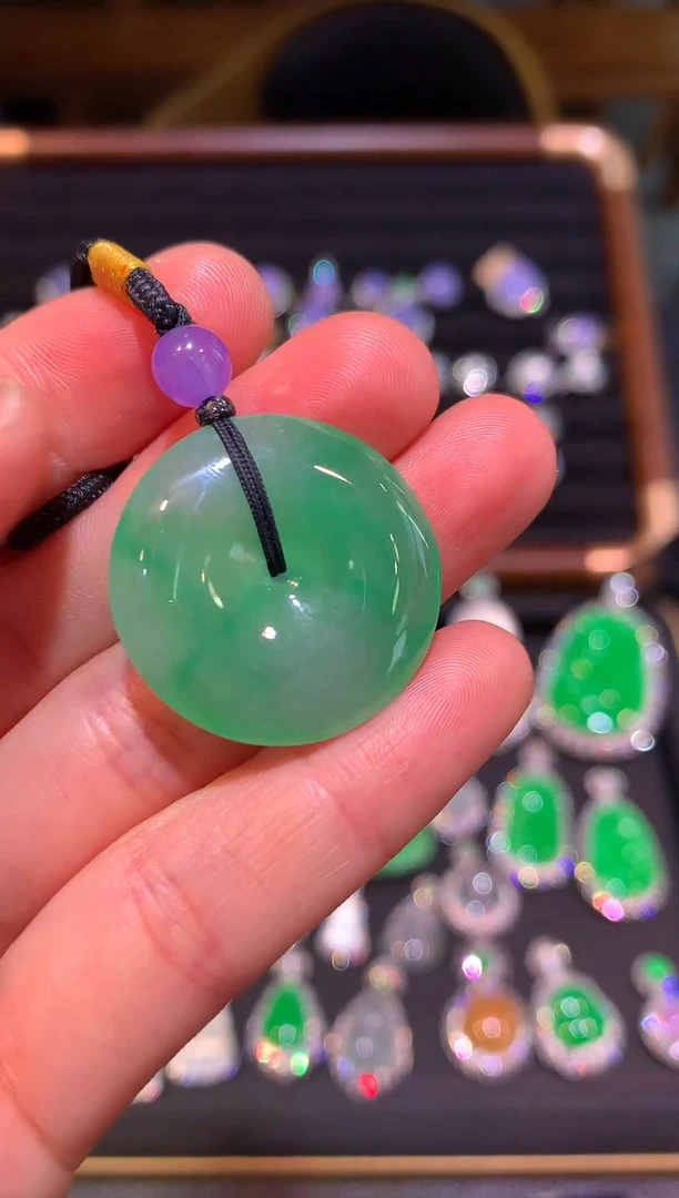 吊坠(不含链)未镶嵌翡翠金丝绿起胶平安扣吊坠