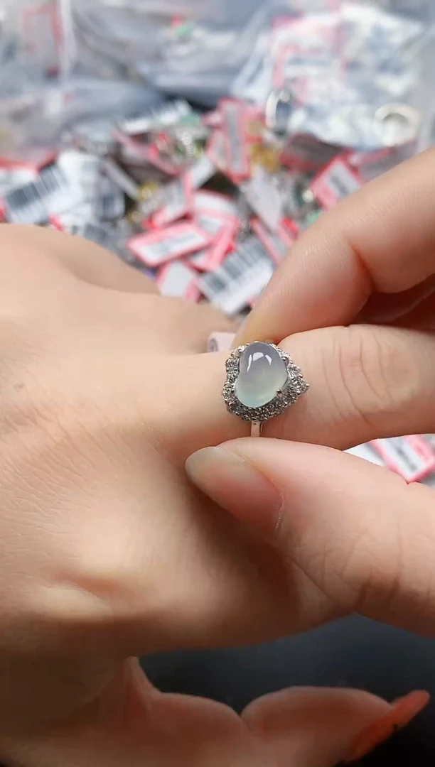 银S925镶嵌戒指翡翠天然A货缅甸翡翠