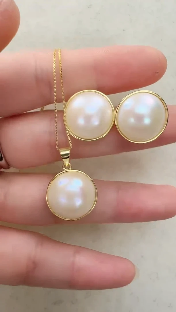 【闪购商品】拼合珍珠（马贝珠）耳饰银S925镶嵌白色光板套装