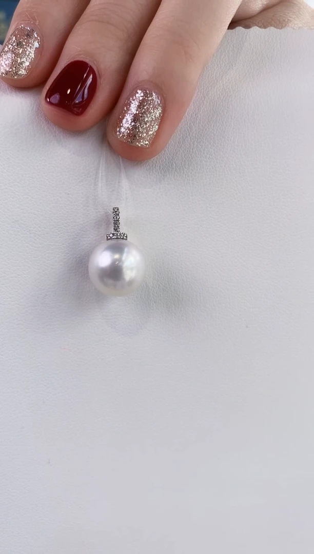 海水珍珠18K金镶嵌吊坠(不含链)12-13澳白珍珠吊坠