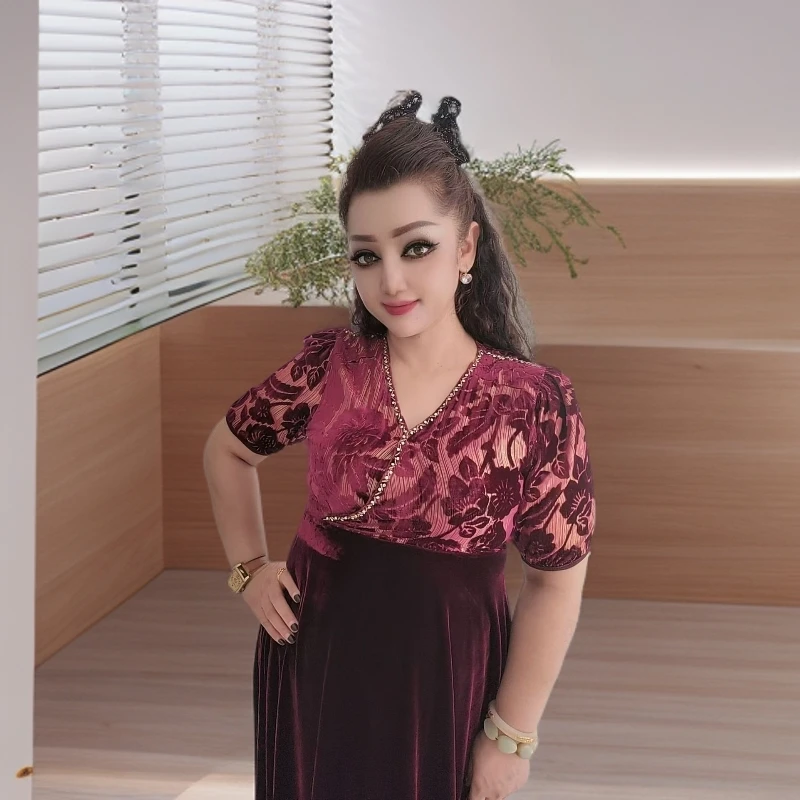 高级感假两件碎花连衣裙女2025夏季新款气质妈妈收腰显瘦雪纺长裙