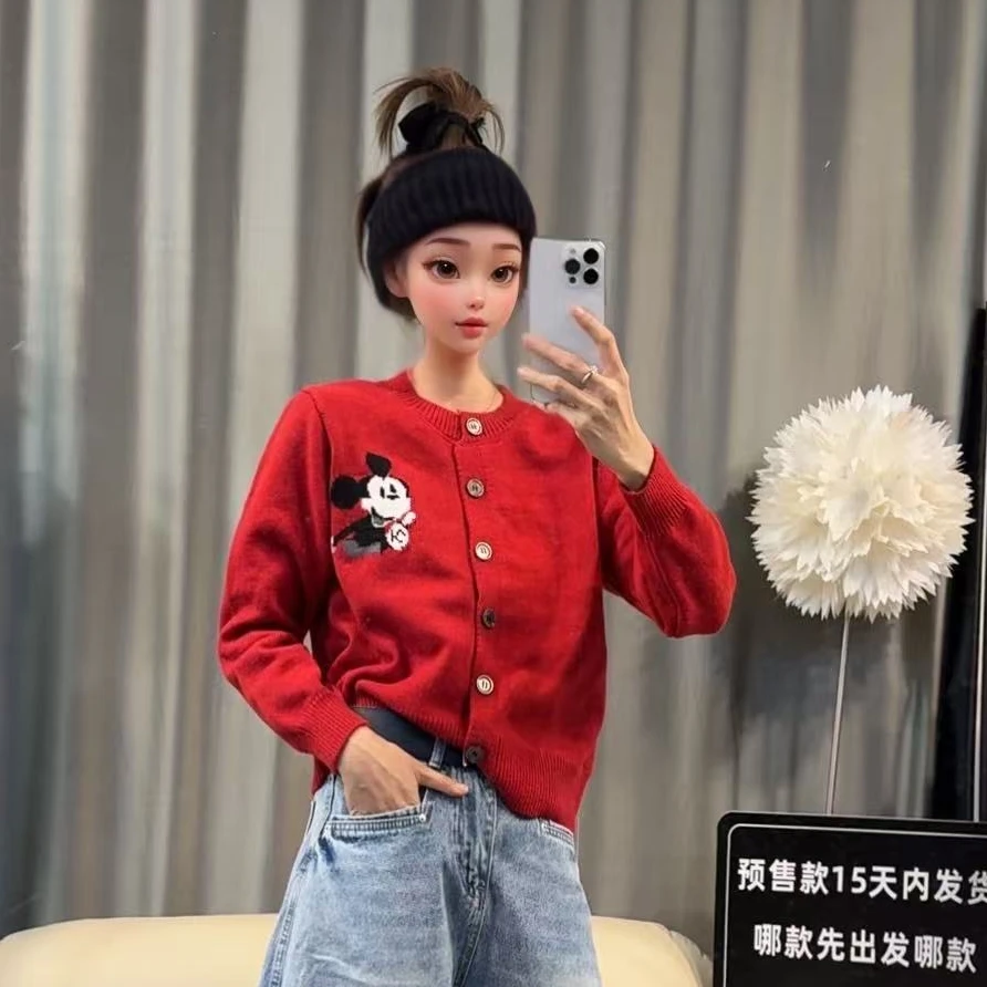 【文乐乐】秋冬新款高级洋气米奇时尚休闲潮流百搭针织开衫9970