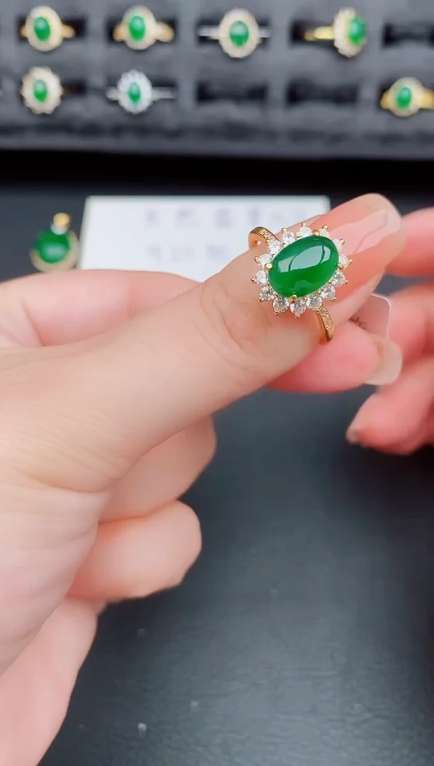 翡翠戒指银S925镶嵌天然a货翡翠84