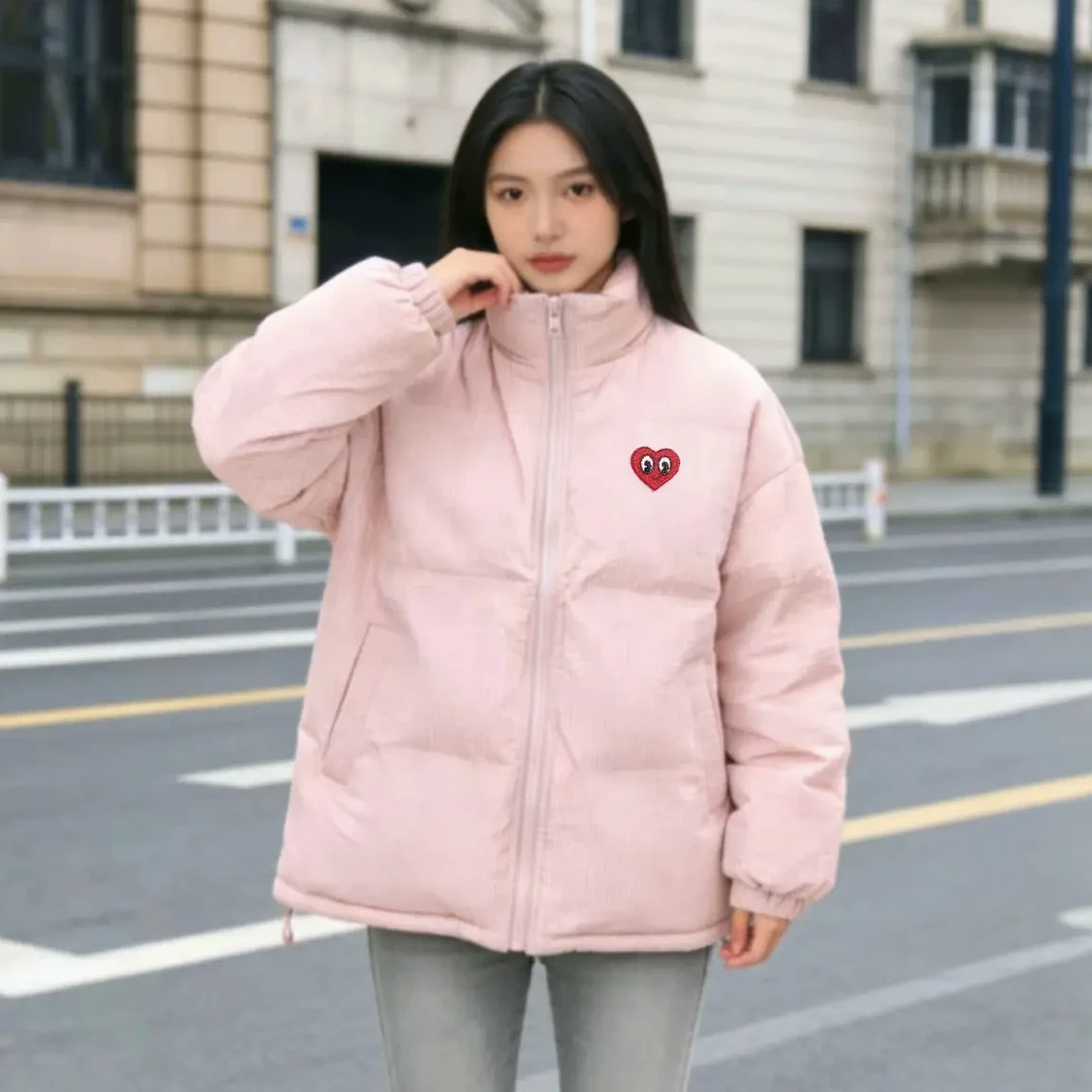 ART刺绣桃心宽松保暖时尚短款棉服棉衣男女通用休闲宽松棉衣MF201