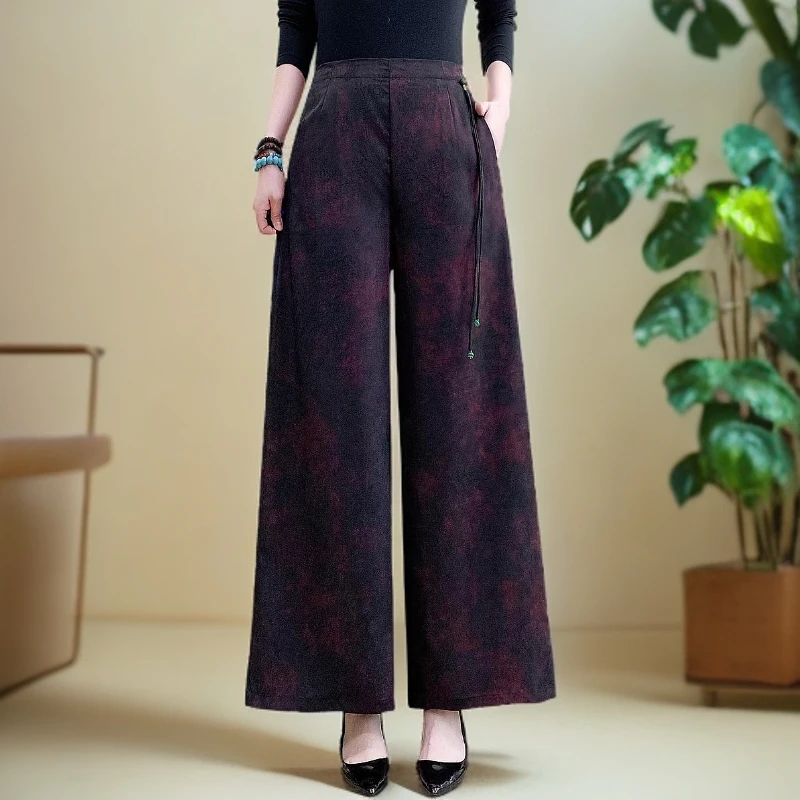 2025春季新款新中式国风垂感高端醋酸阔腿裤复古百搭显瘦长裤女潮