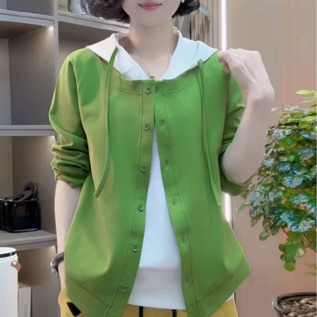 2025修身显瘦假两件帽子打底上衣1527