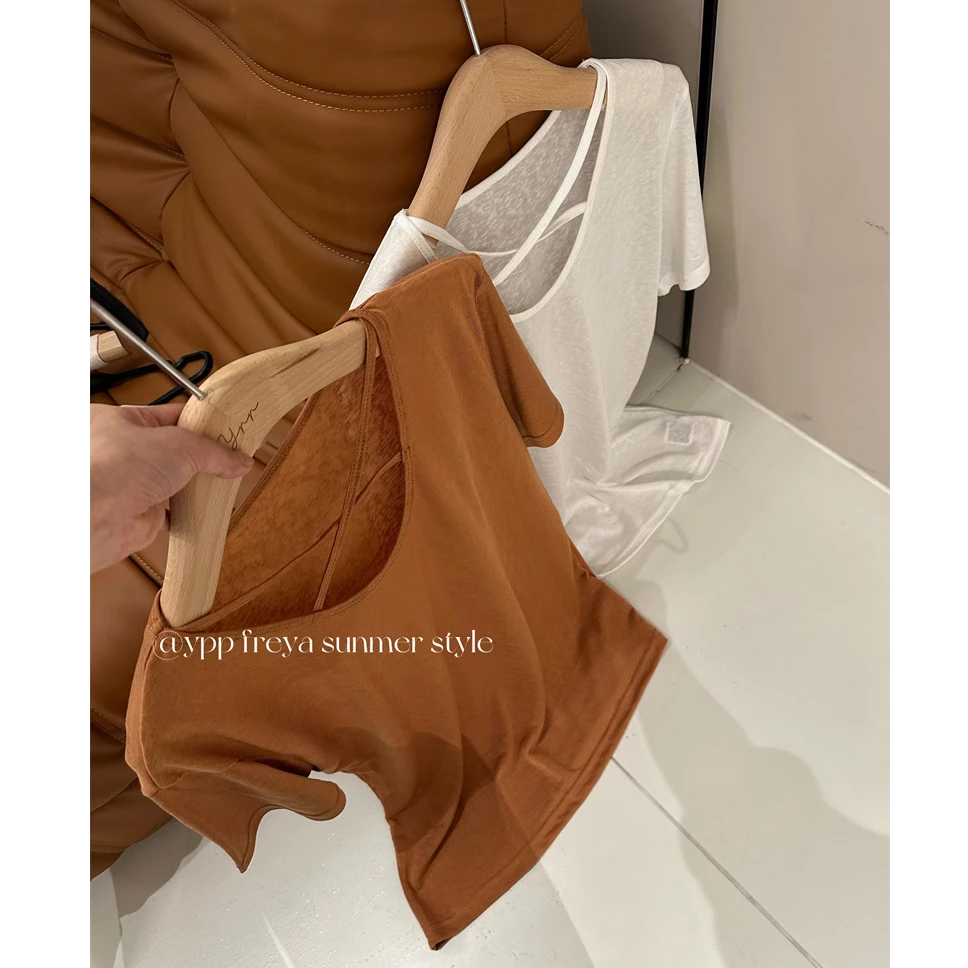 YPP!【氧气橘调】韩系设计感交叉宽松显瘦不挑人短袖T恤