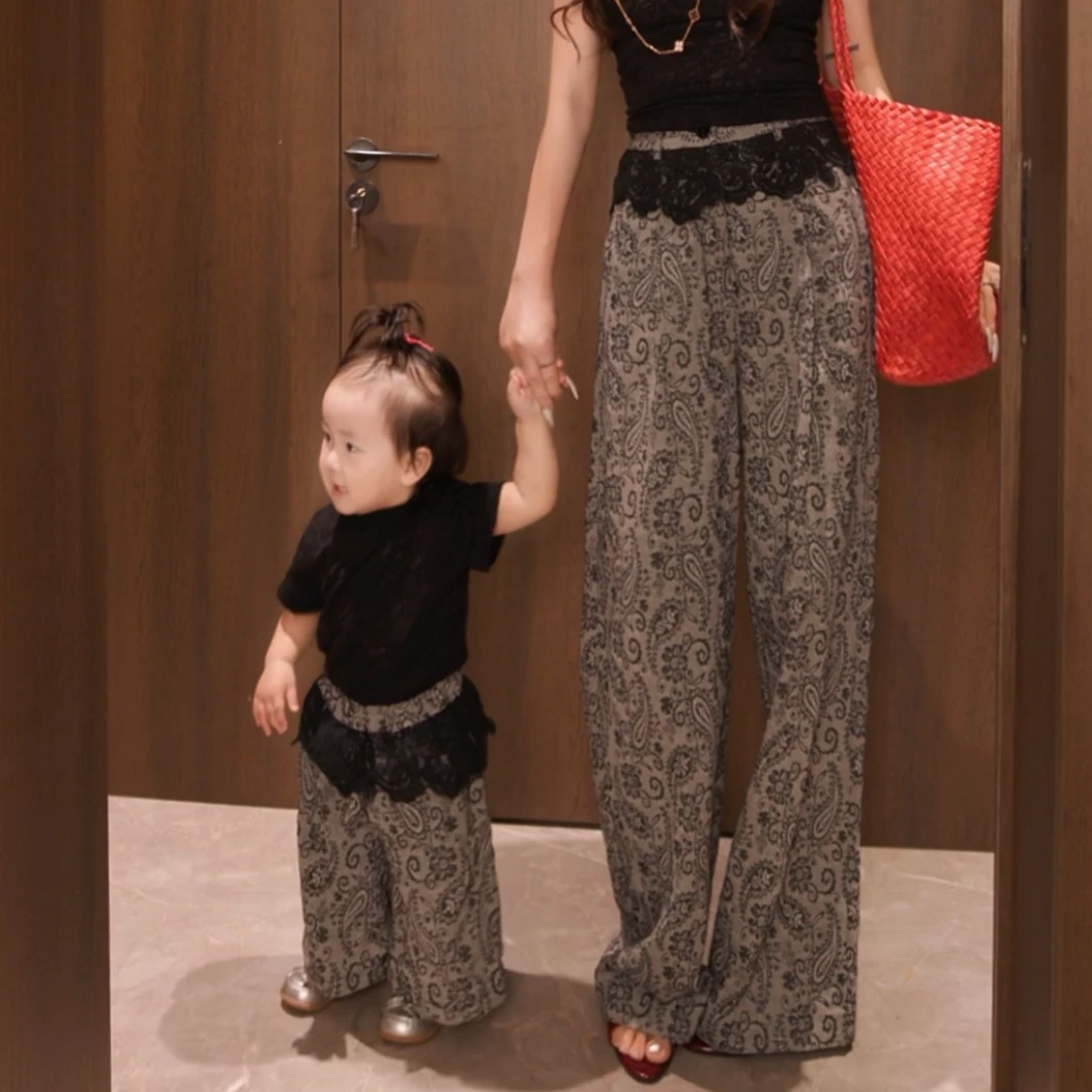 G. yantong/郭彦彤夏季新款腰果花垂感款宽松直筒休闲裤KZL31