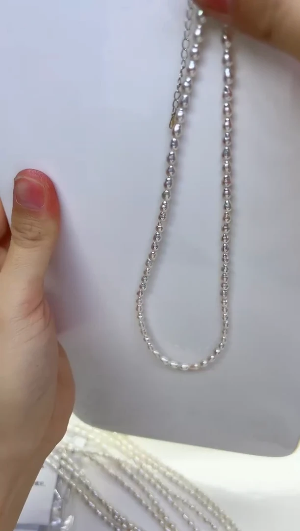 淡水珍珠未镶嵌项链极光白色 keshi  3mm