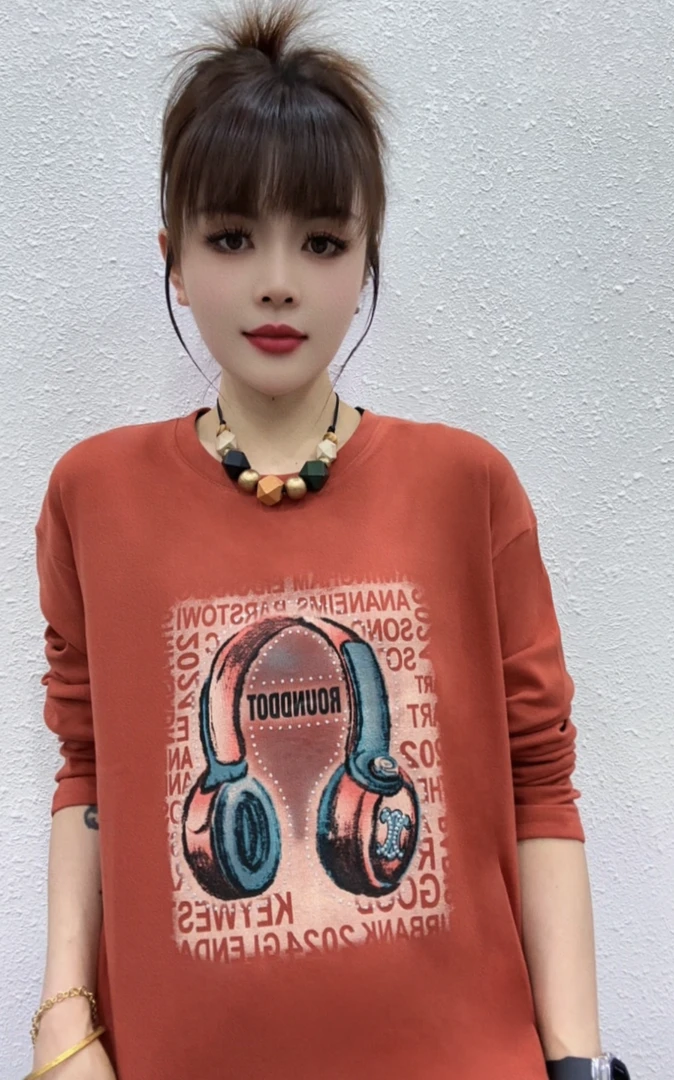 cx935 早秋（磨毛）长袖正肩新款耳机时尚休闲上衣