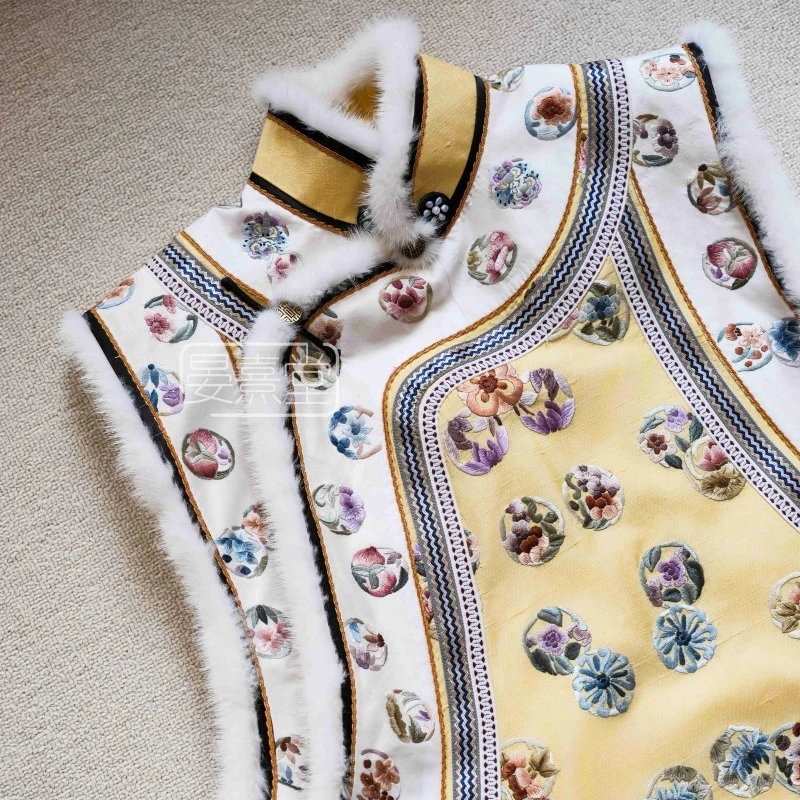 【晏熹堂·皮球花】原创设计春冬棉服斜襟热力感马甲百搭双宫丝