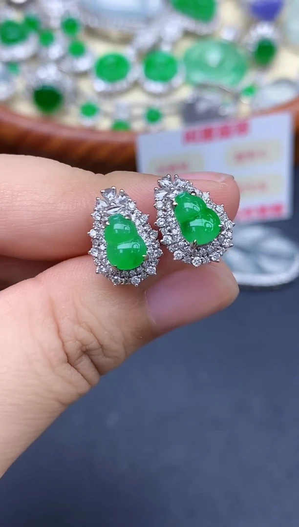 18K金镶嵌翡翠耳饰474-中国好珍宝