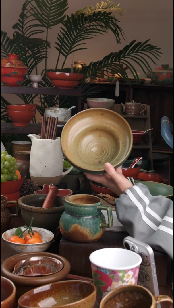 碗微瑕景德镇手工高温餐具铜红面碗