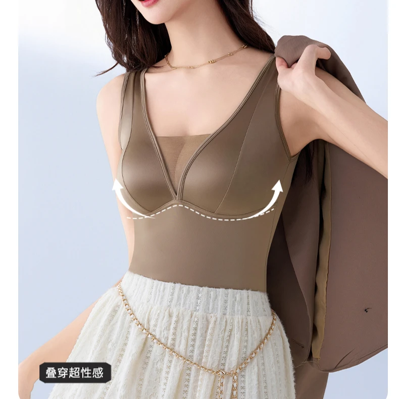 1蕾丝缎面长背心款