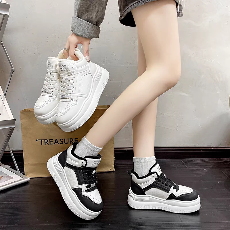 7017-1《新疆包邮》女鞋松糕鞋厚底小个子小白鞋滑板鞋运动鞋高帮鞋