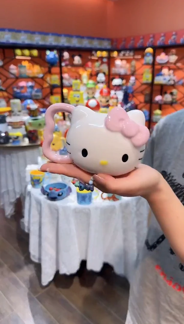 瓷片@@粉色凯特猫陶瓷水杯