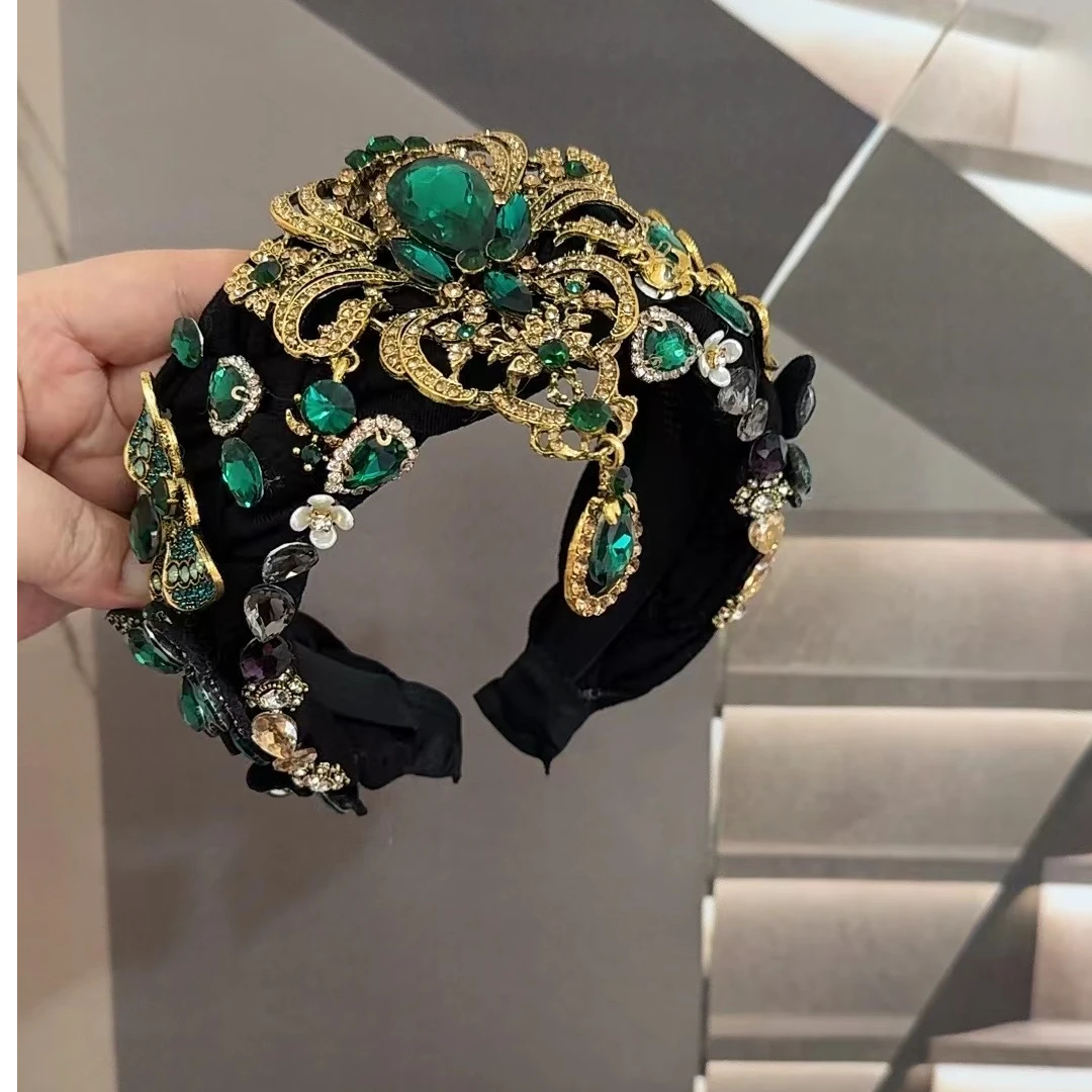 津玲绿色国风前额吊坠流苏蝴蝶满钻纯手工发箍异域风情古典发卡