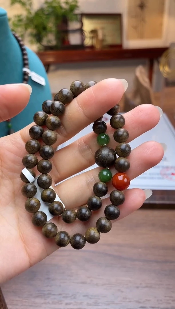 沉香手串越南芽庄黄棋老料08＋祥云1.2设计老料