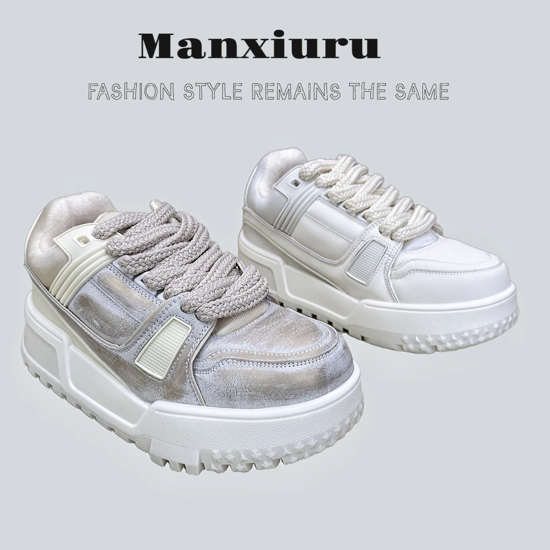 【曼曼】新品“绒里小胖丁”2025厚底加绒小白鞋潮鞋休闲鞋