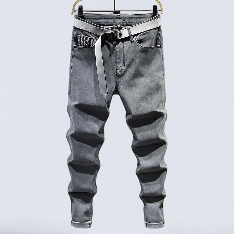 高端灰色牛仔裤男夏季薄款潮流2025新款水洗弹力修身小脚休闲长裤