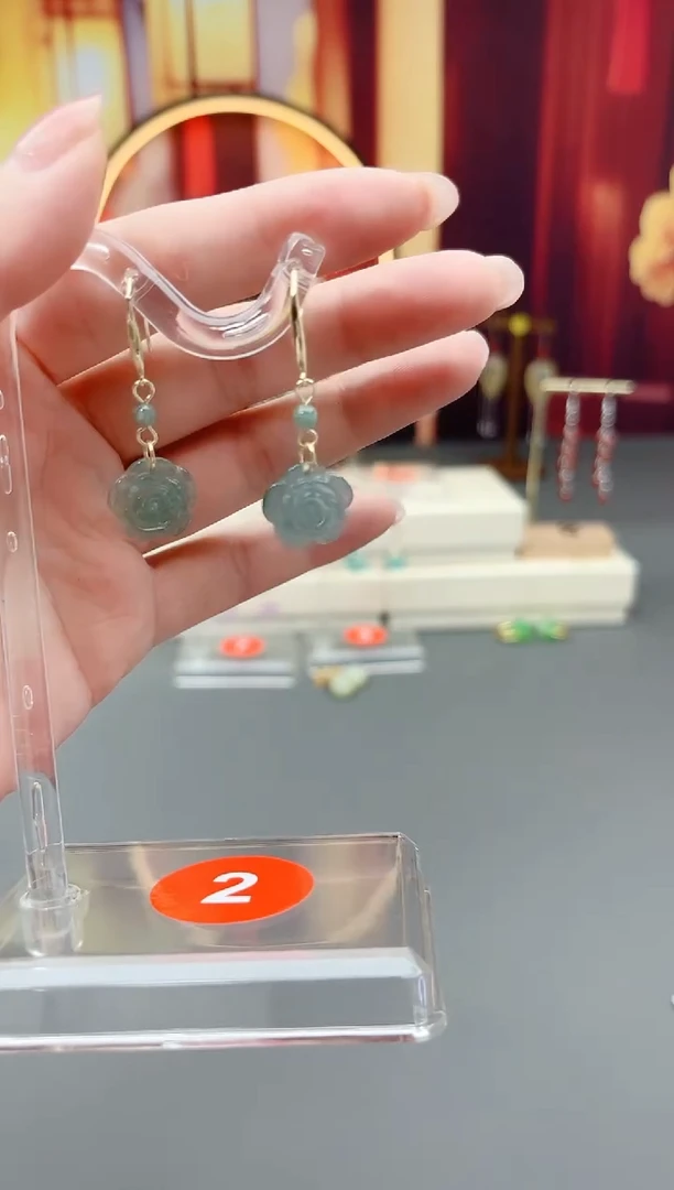 银S925镶嵌翡翠耳饰822