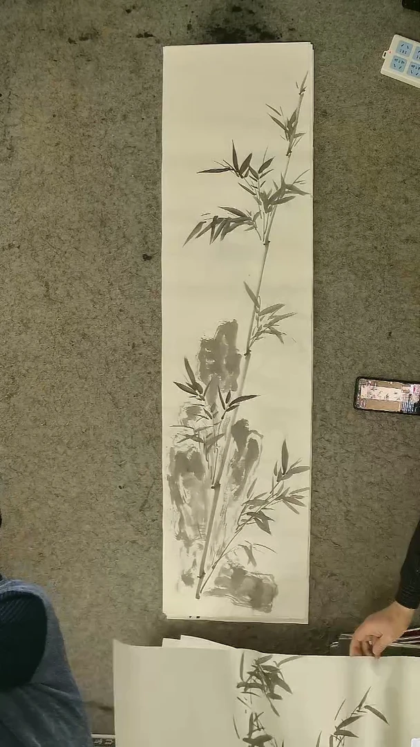 国画四尺对开  墨竹条屏 34*138cm